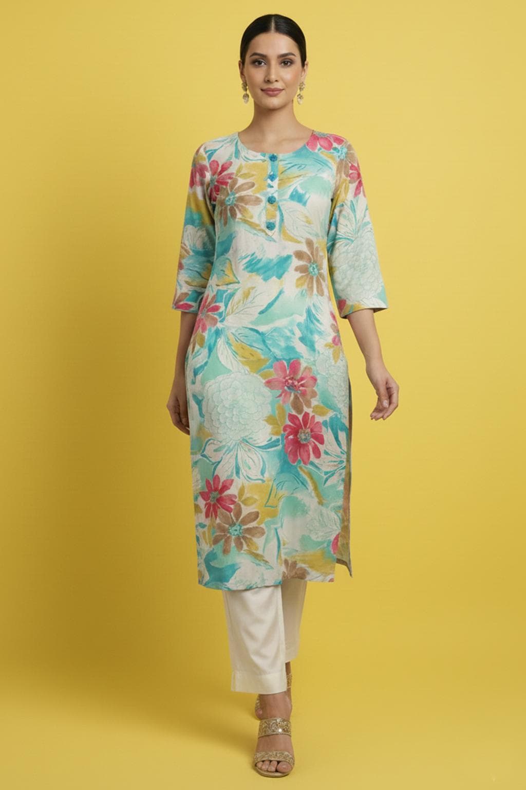 Ayli Women's Floral Printed Straight Kurti